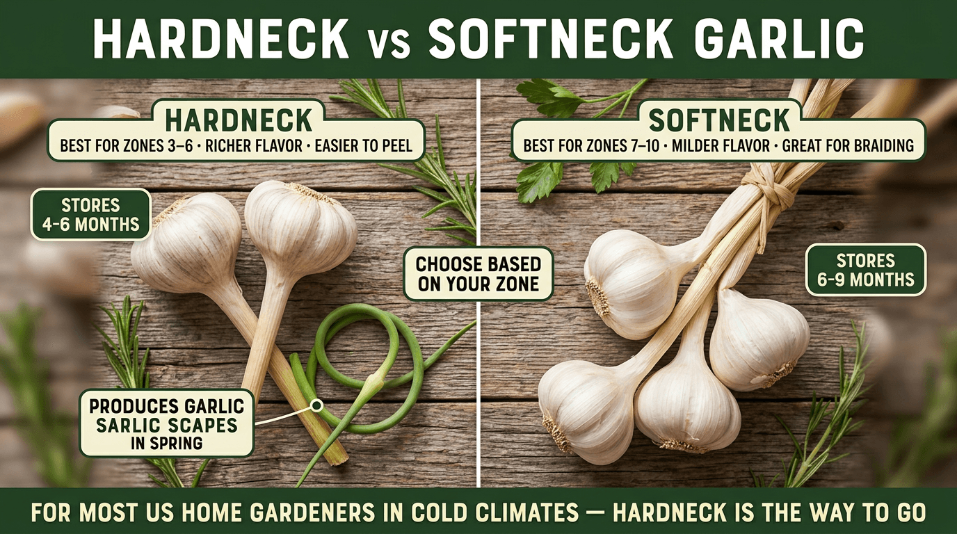 Hardneck vs softneck garlic: zone recommendations, flavor, storage time and garlic scapes