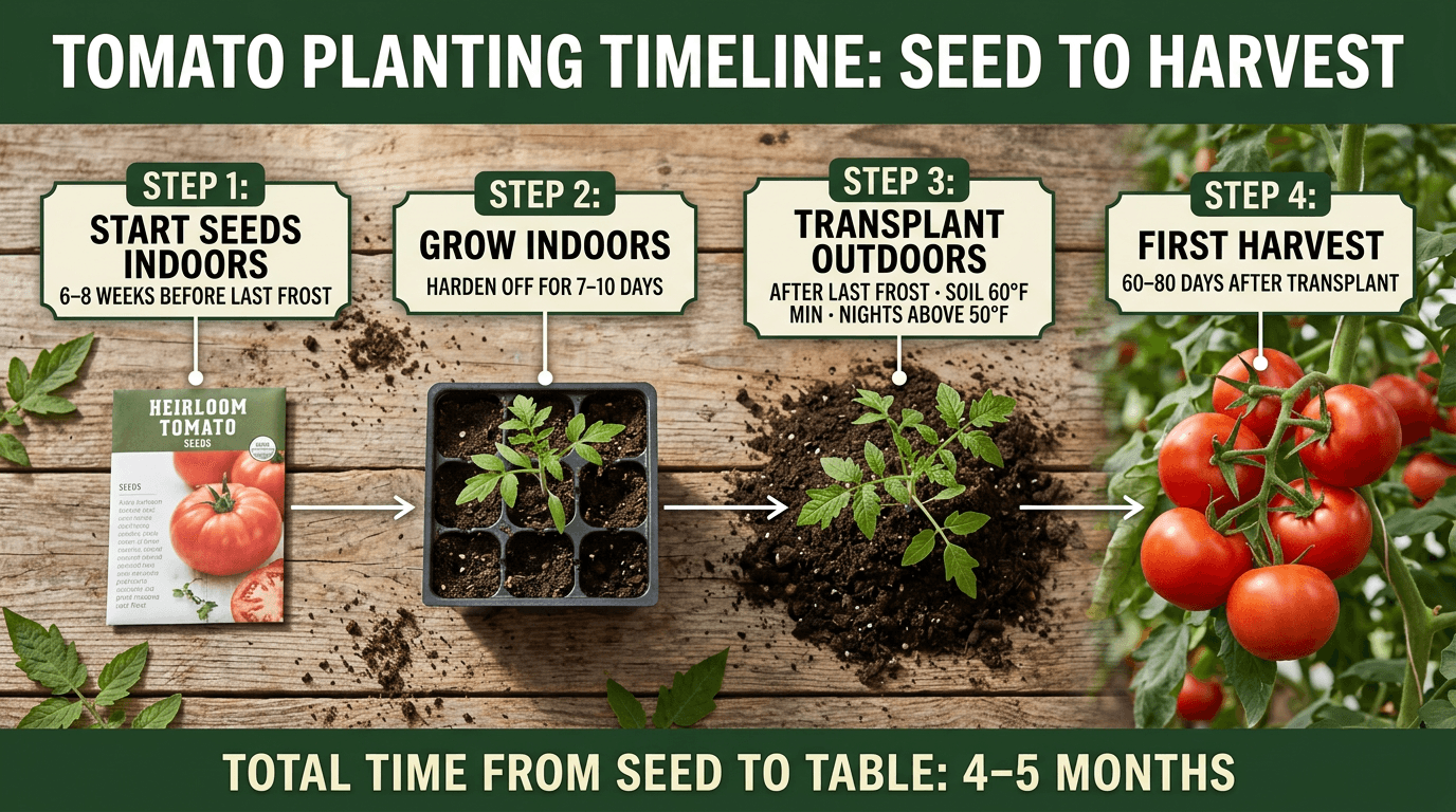 Tomato planting timeline from seed to harvest: 4 steps with key dates