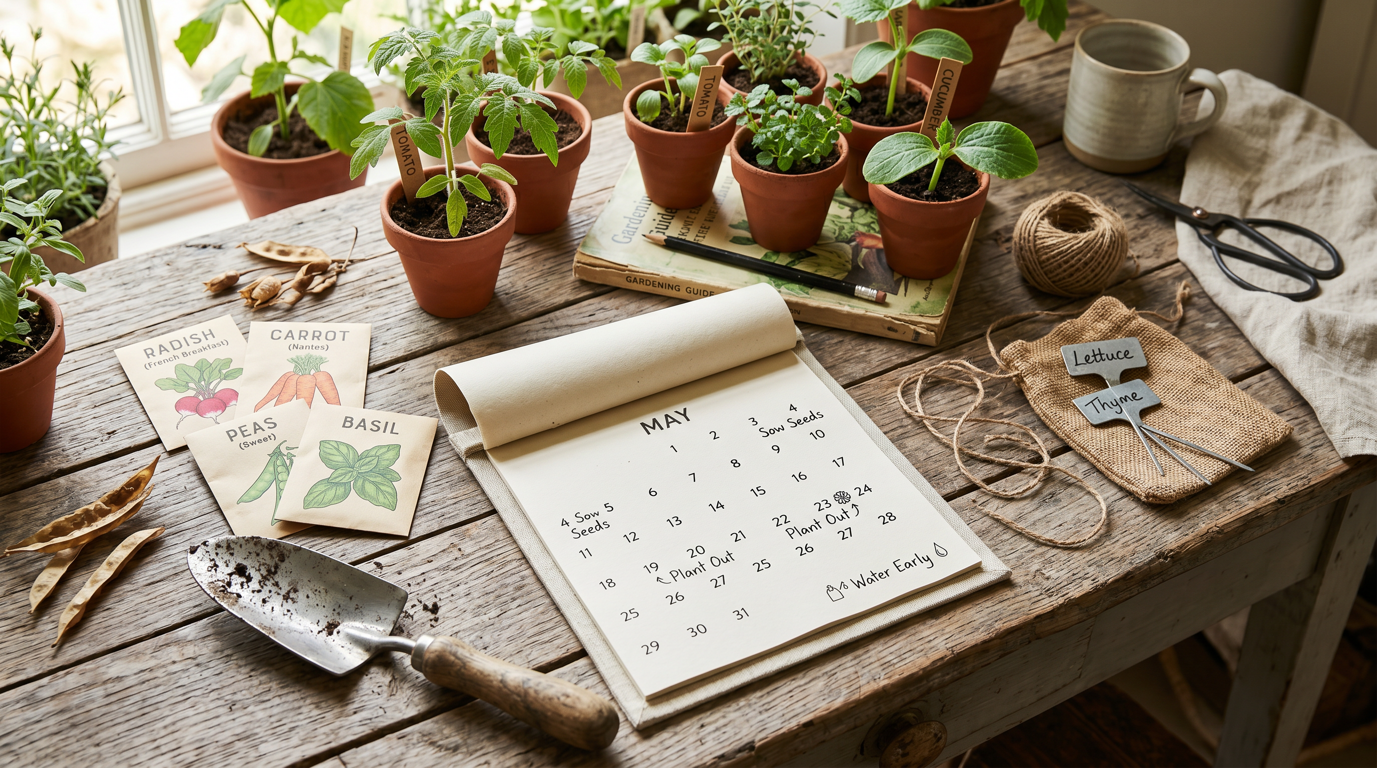 Garden planting calendar with seed packets