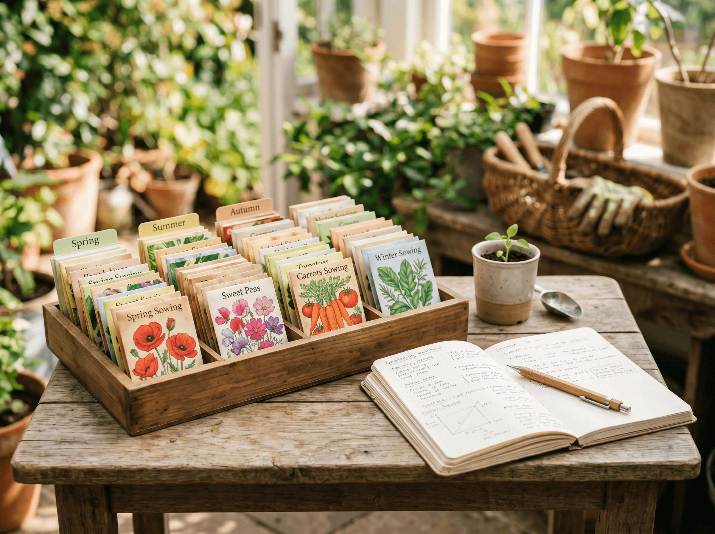 Seed packets organized by planting season