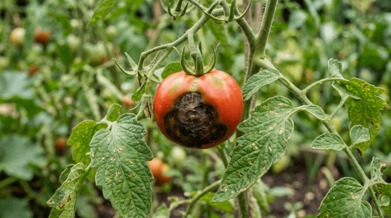 Tomato with blossom end rot on the bottom