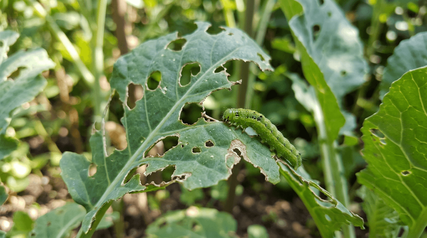 Leaves with holes chewed by pests