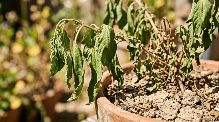 Vegetable plant wilting in the heat