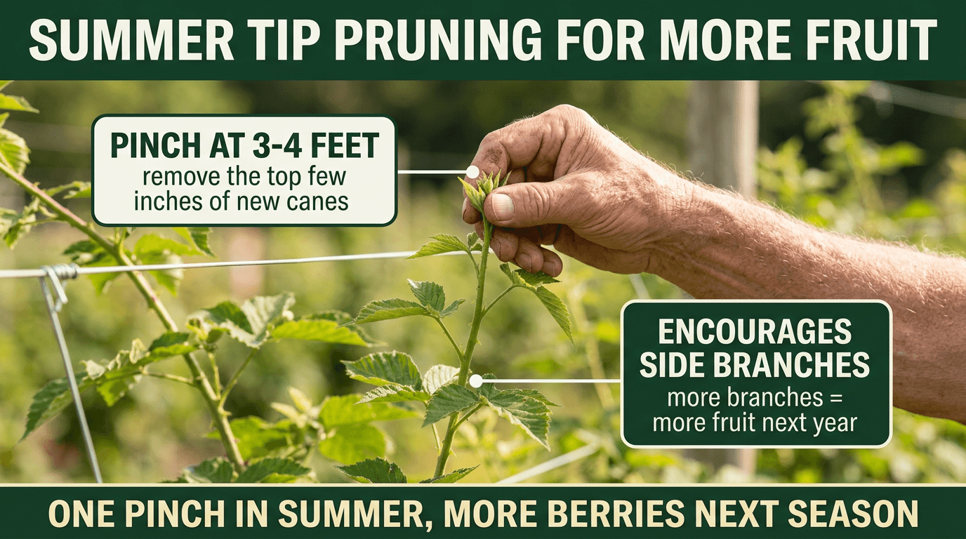 Summer tip pruning technique for blackberries