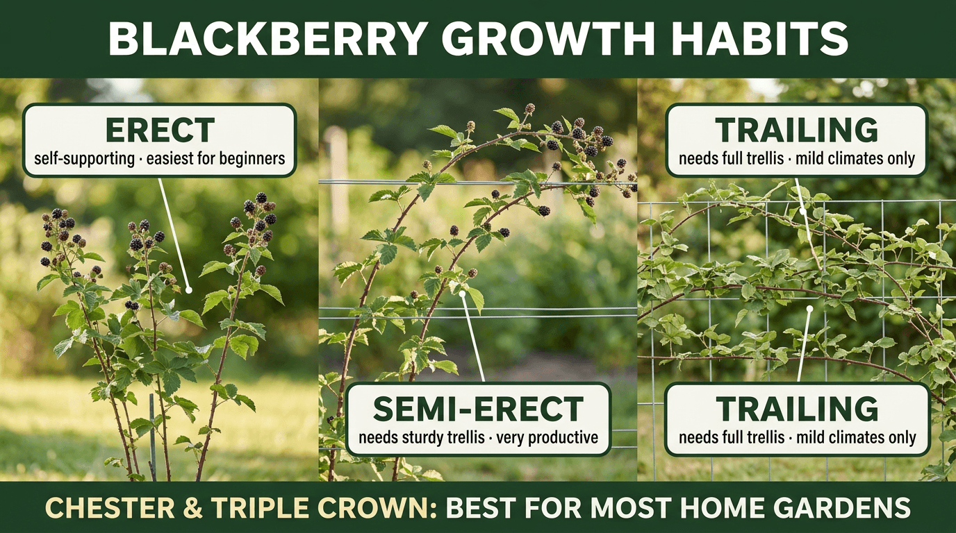 Blackberry growth habits - erect, semi-erect, trailing
