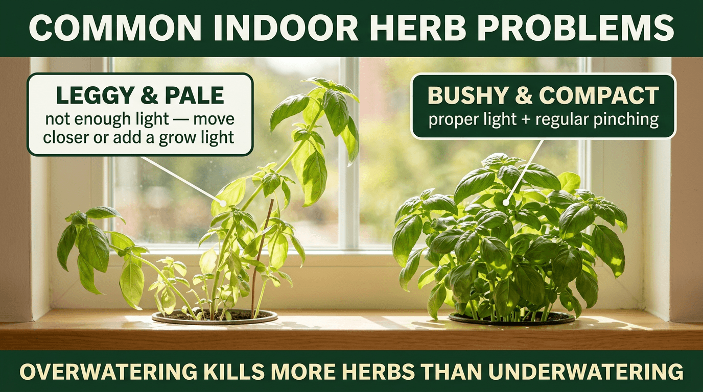 Common indoor herb problems - leggy vs bushy basil