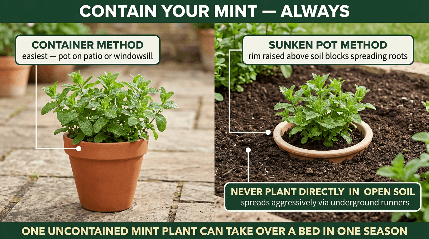 Container vs sunken pot method for containing mint