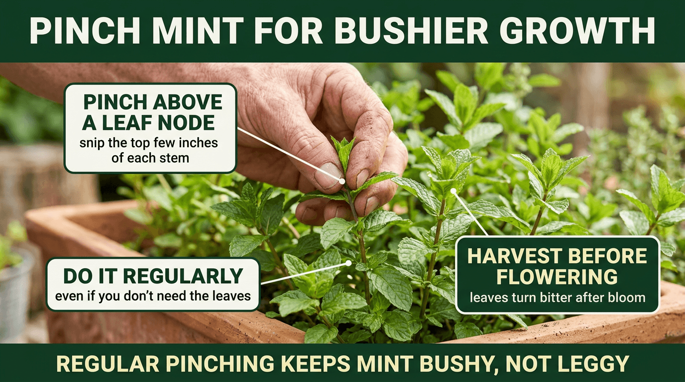 How to pinch mint stems for bushier growth