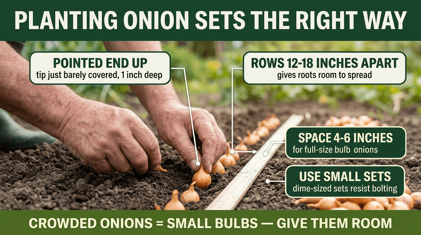 How to plant onion sets - pointed end up, proper spacing