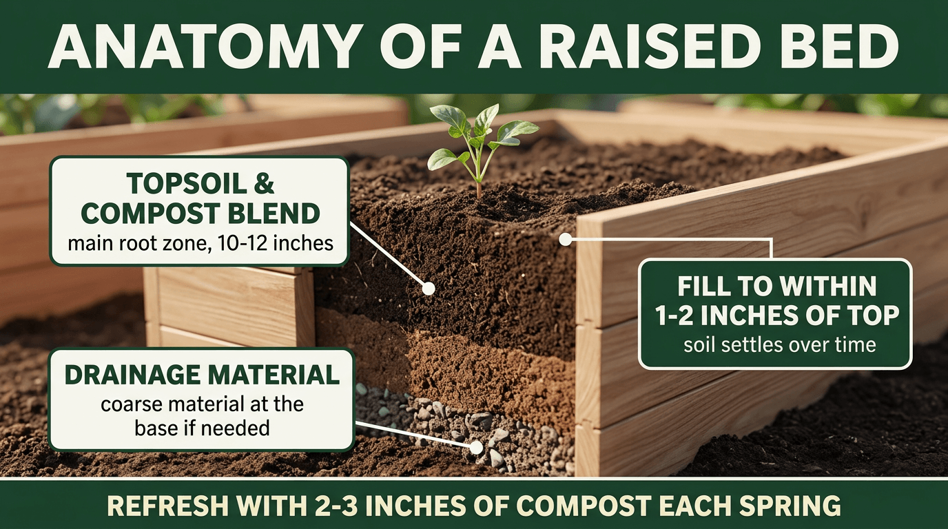Anatomy of a raised bed - soil layers cross section