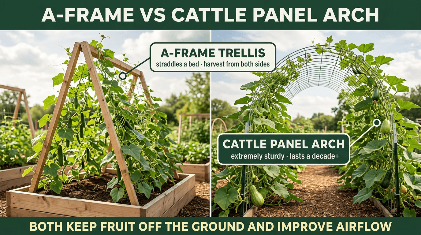 A-frame trellis vs cattle panel arch comparison