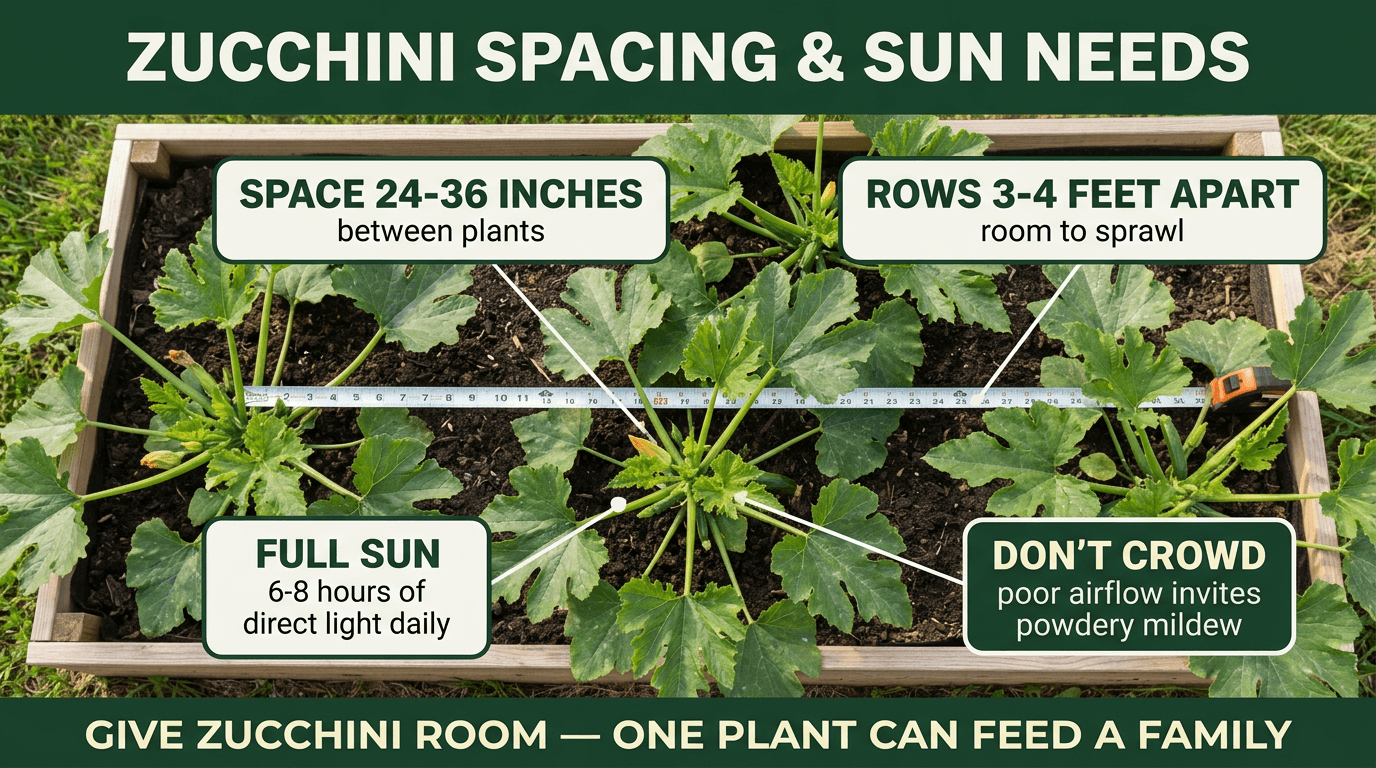 Zucchini spacing and sun requirements guide